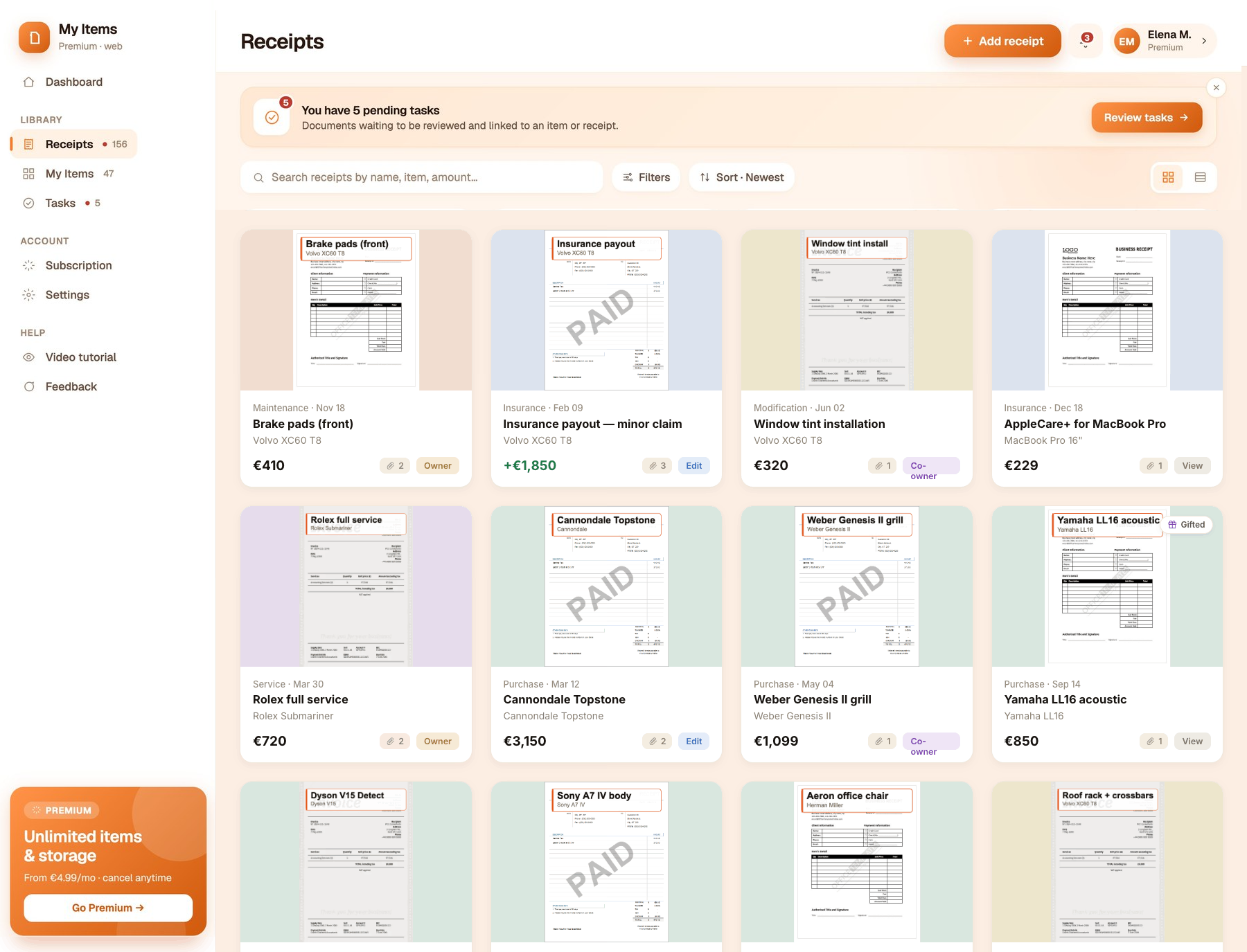 Receipts library
